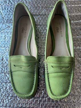 Anne Klein Lime Green Suede Penny Loafers